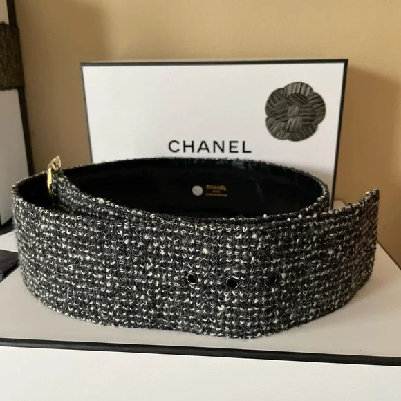 CHANEL vintage tweed and leather wide waist belt - Picture 15 of 16